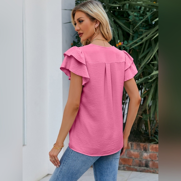 V-Neck Flounce Sleeve Blouse - Picture 3 of 4